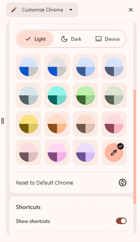 Thème Chrome et suivez une palette de couleurs particulière