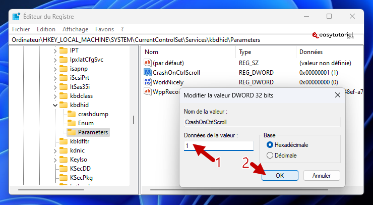 modifier la valeur de dword crashonctrlscroll