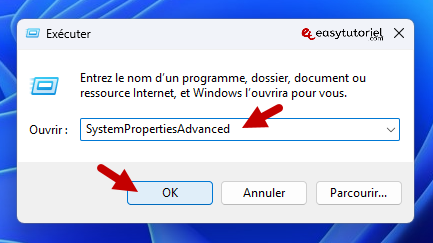 exécuter les propriétés système avancées
