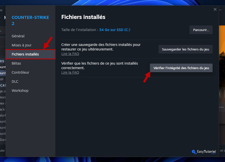 Solution d'échec CS2 13 fichiers installés vérifier l'intégrité