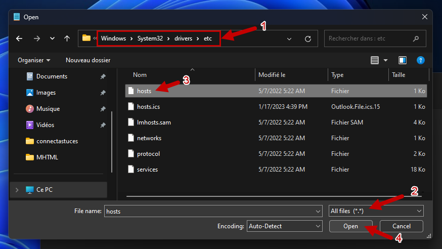 bloquer les sites Web héberge Windows 3 héberge les pilotes Windows System32, etc.