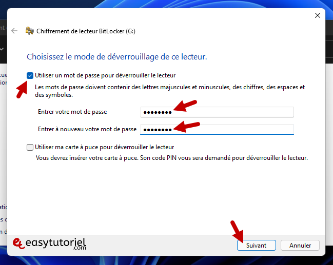 chiffrer la clé USB du disque dur Windows 11 Bitlocker 3 utiliser le mot de passe