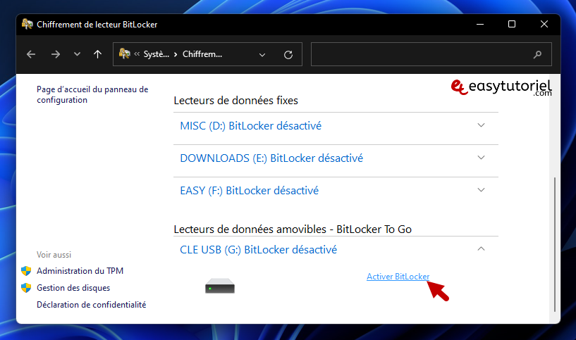 chiffrer clé usb disque dur windows 11 bitlocker 2 activer bitlocker