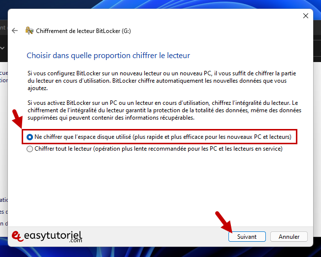 chiffrer le disque dur de la clé USB Windows 11 Bitlocker 6 chiffre uniquement l'espace utilisé