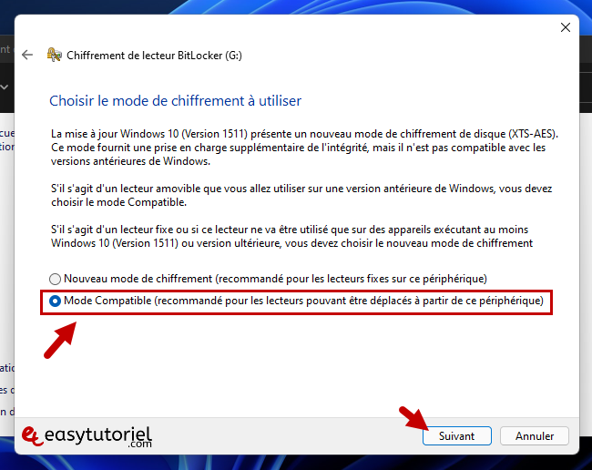 chiffrer le mode disque dur de la clé USB compatible avec Windows 11 Bitlocker 7