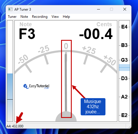 détecter les fenêtres de fréquence 8 432hz détecté tuner ap