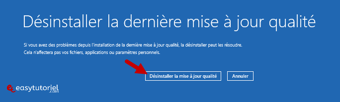 erreur d'écran bleu 10 mise à jour de la qualité de désinstallation