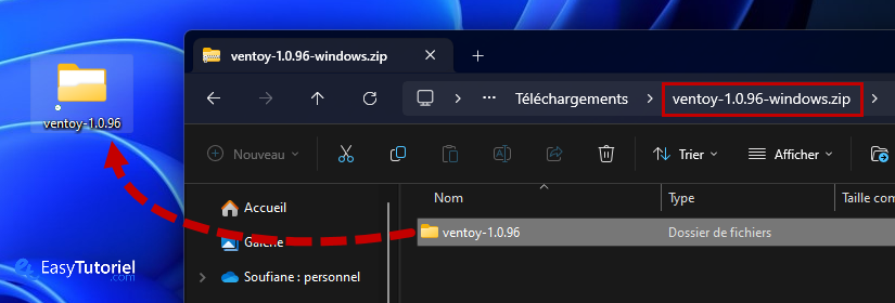 ventoy décompresser le zip