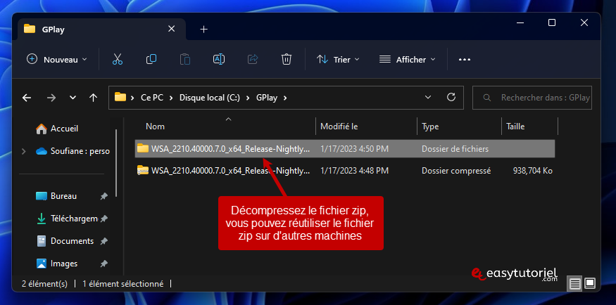 Google Play Store Windows 11 17 décompressez le fichier zip de sortie