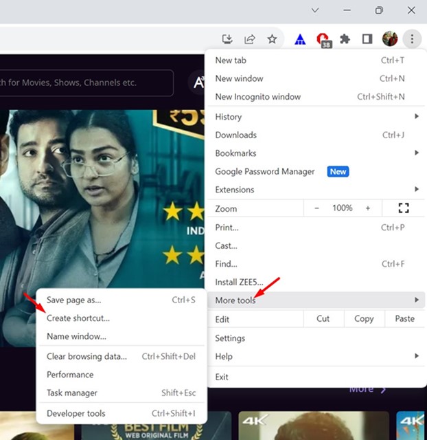 Plus d'outils > Créer un raccourci » largeur= »622&Prime; hauteur= »640&Prime;  données-tailles-paresseuses= »(largeur maximale : 622 px) 100 vw, 622 px » src= »https://edenback.org/wp-content/uploads/2023/12/1702444040_328_Telechargement-de-lapplication-ZEE5-pour-PC-en-2023-derniere-version.jpg »/><noscript><img decoding=