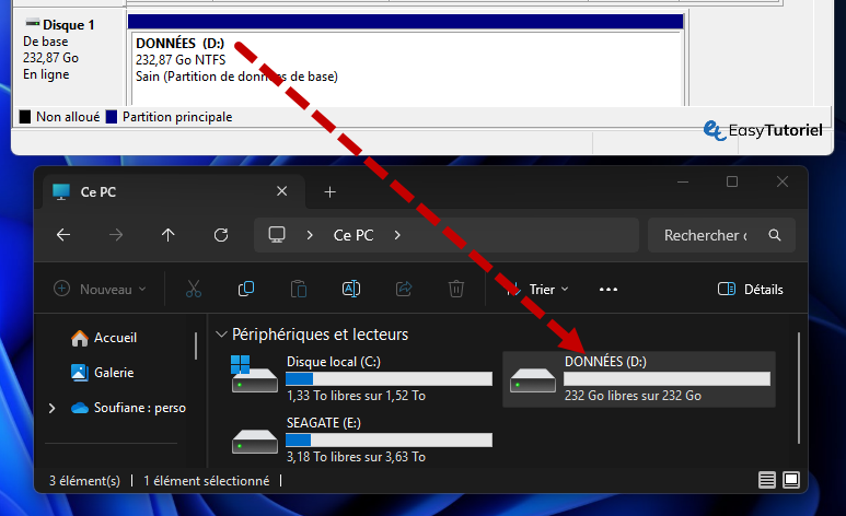 Détection du disque dur avec succès