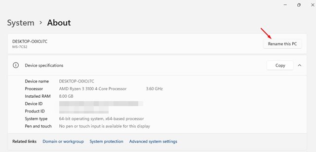 Changez le nom de ce PC