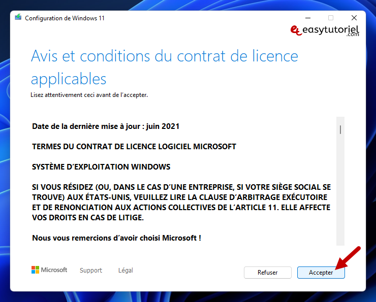 Réparer Windows 17 Acceptez la licence