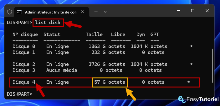 Format de disque Disb USB Windows 3 Liste