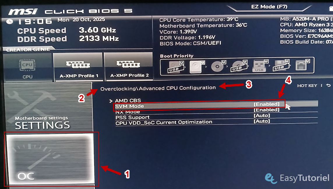 activer le mode processeur AMD SVM