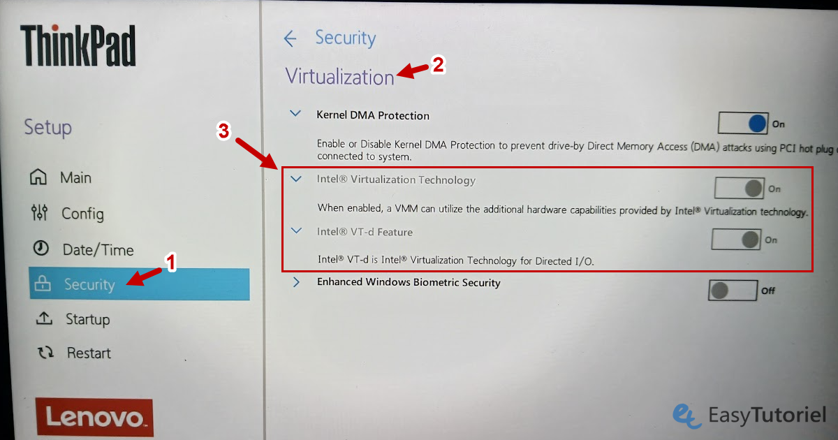 activer la virtualisation thinkpad