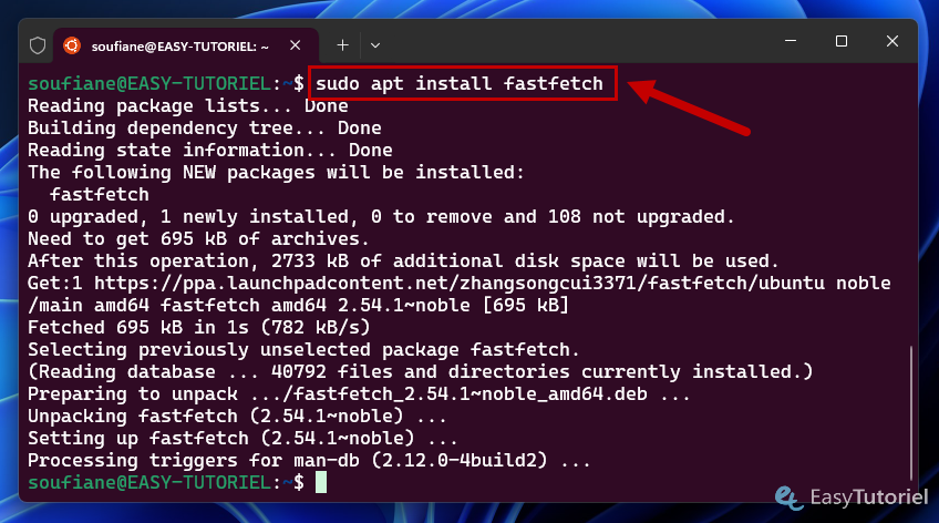 sudo apt installer fastfetch ubuntu
