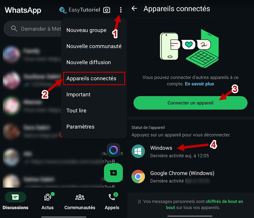 connecter l'appareil connecter Windows WhatsApp